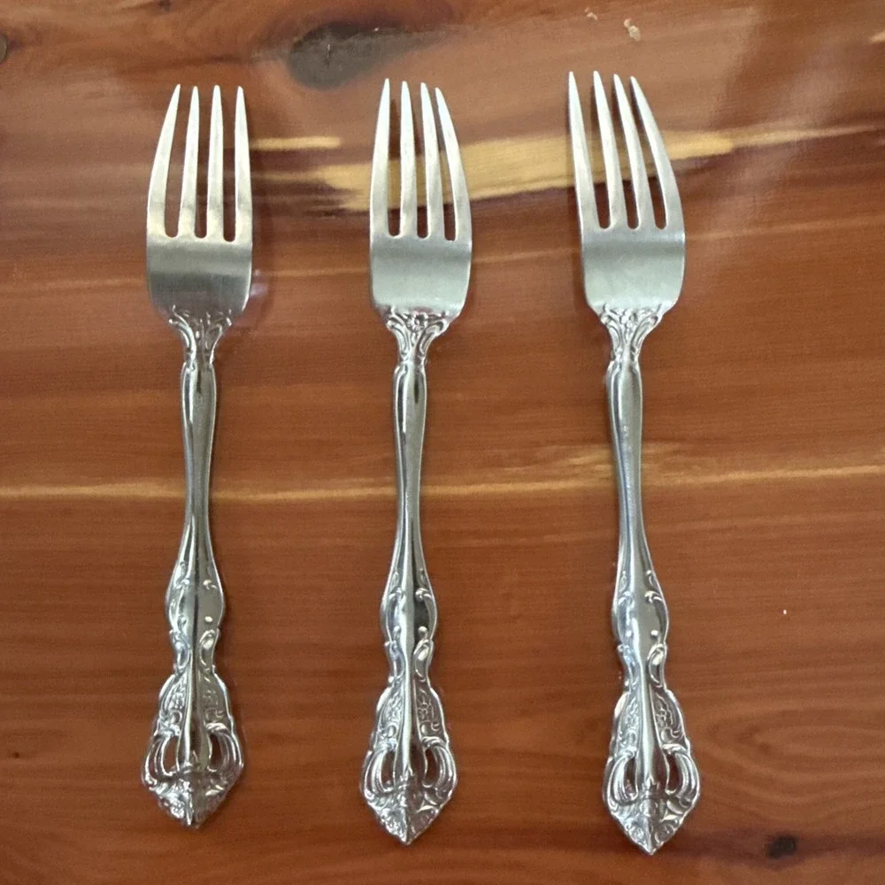 3 Dinner Forks Cube Michelangelo Oneida Pierced Stainless 765 Floral 7 Inch